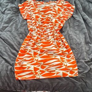 Soprano Orange and White Geometric Dress